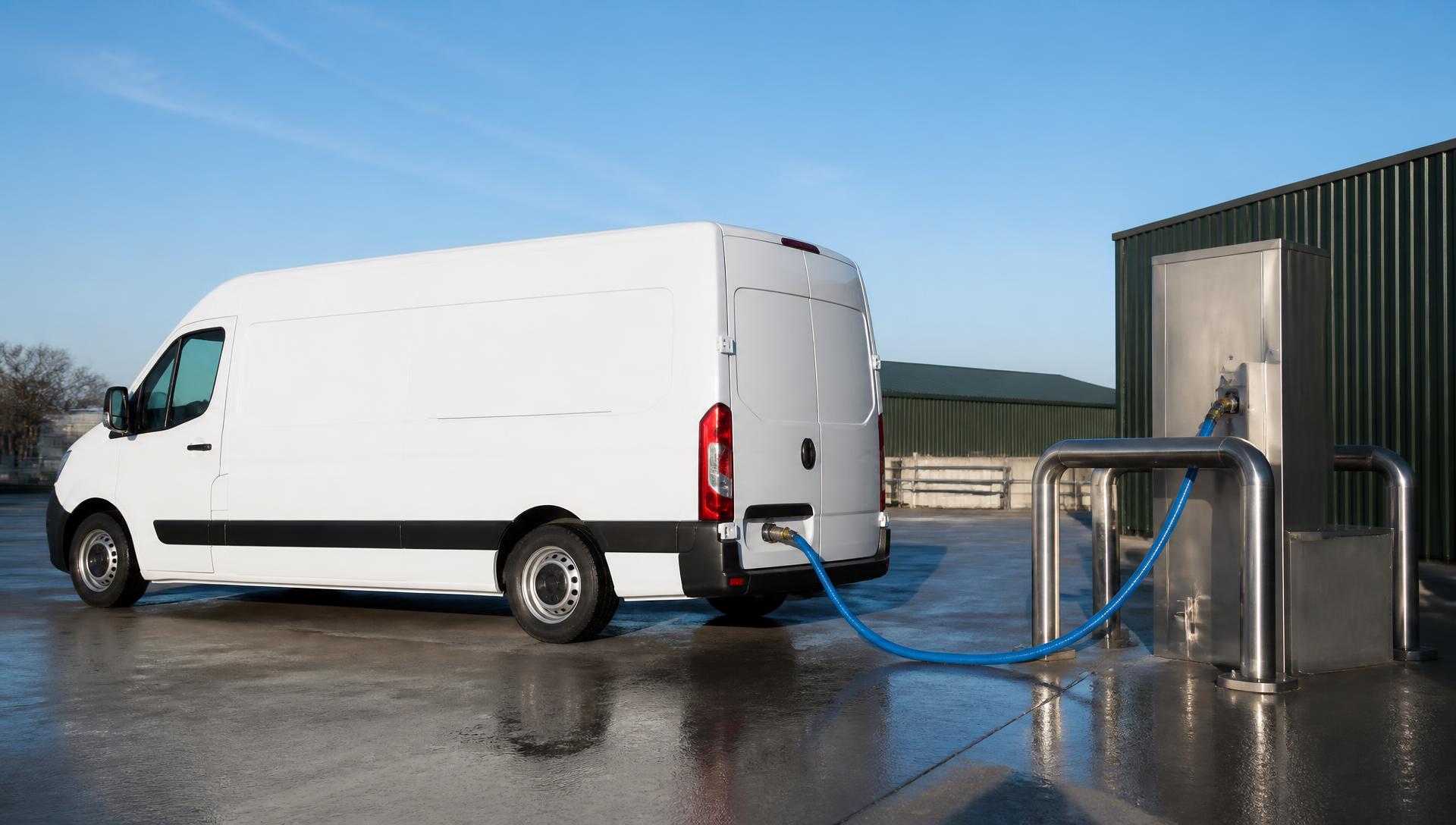 A van filling its water tank at a PPC self-service purified water station in Sussex